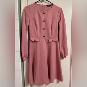 Allegra K Pink Long Sleeve Dress with Gold Buttons